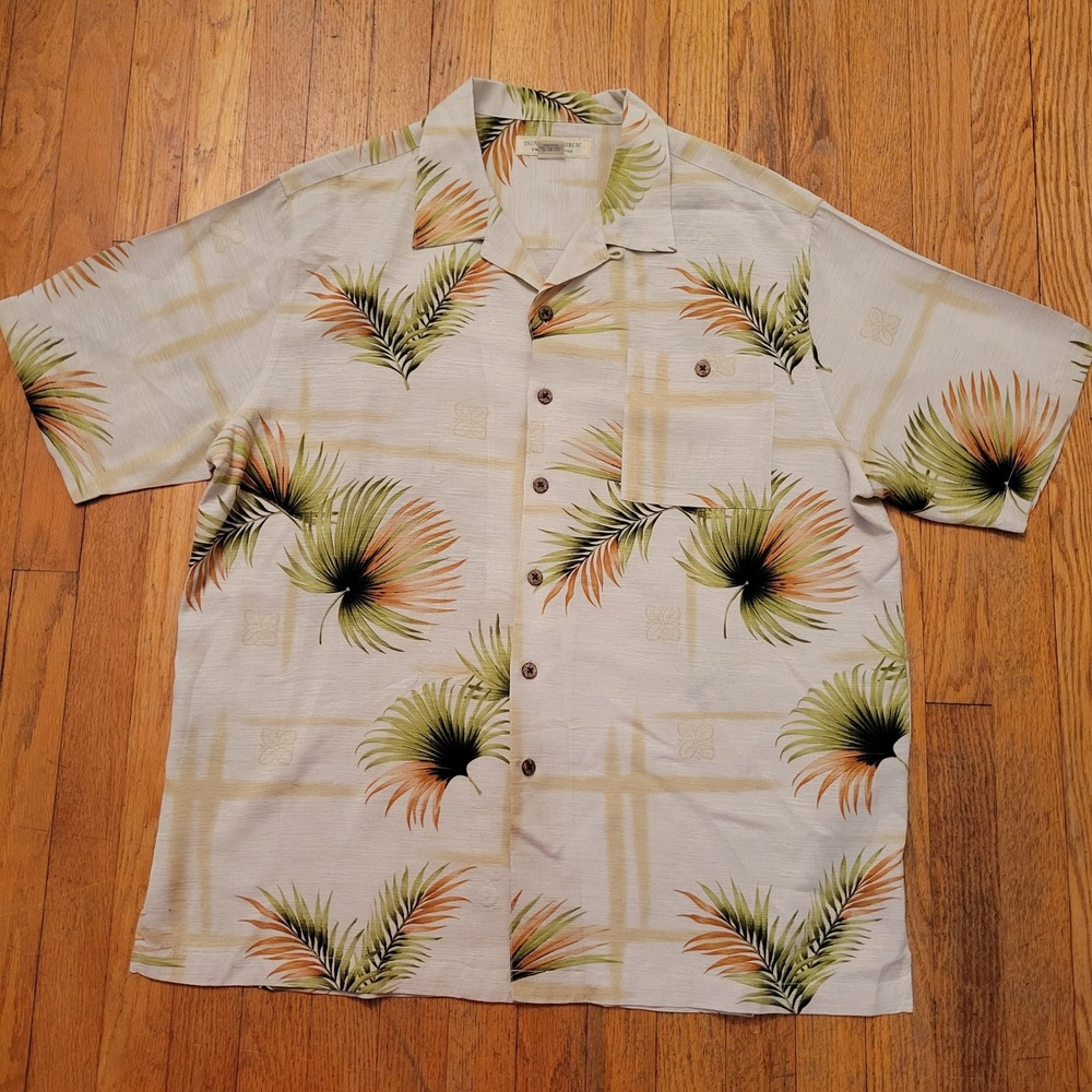 Island Republic XL Shirt Cream Silk Palm Print Tropical Aloha Beach Coastal